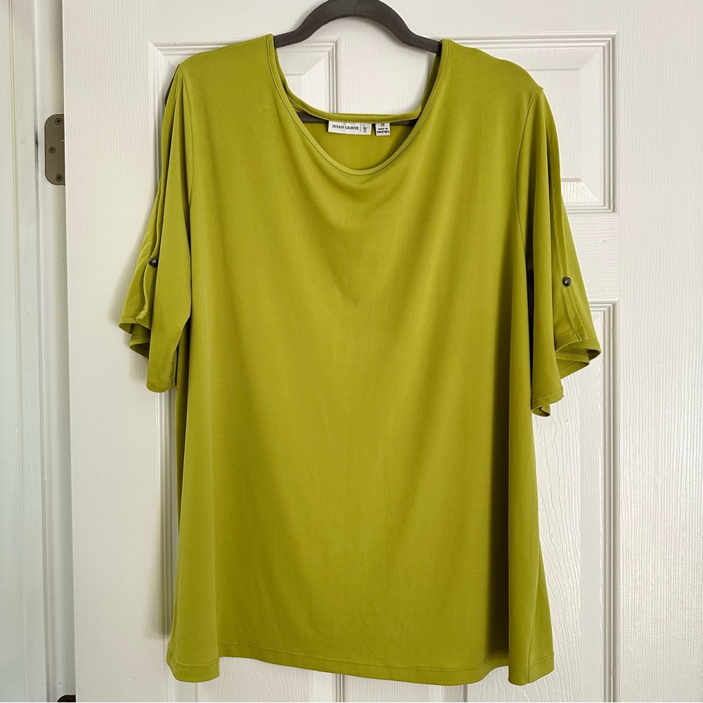 2X lime green split sleeve blouse